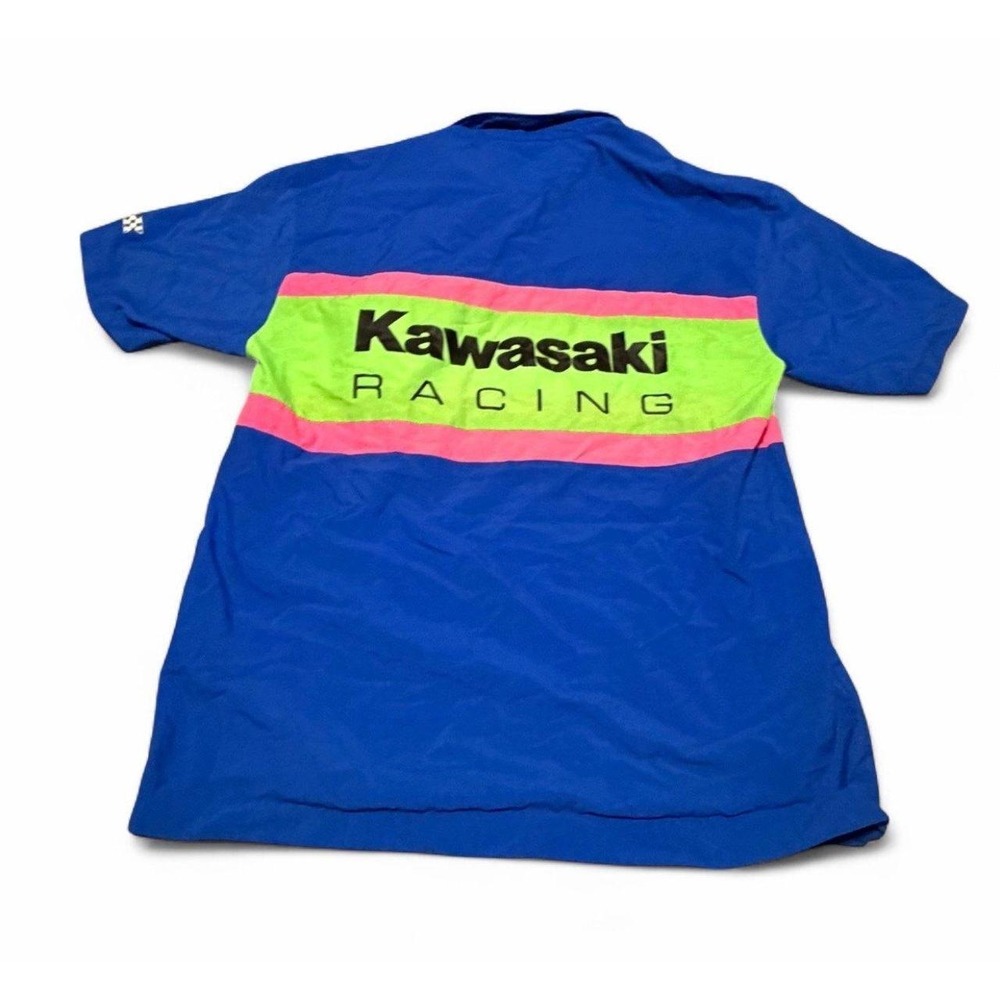 Vintage Kawasaki Racing Pit Crew Shirt XXL Neon Color Block Made in USA 90s